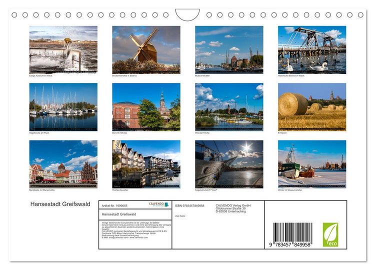 Produktbild: Hansestadt Greifswald (Wandkalender 2026 DIN A4 quer), CALVENDO Monatskalender