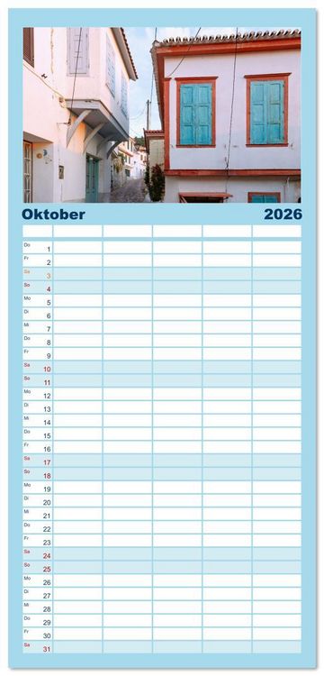 Produktbild: Familienplaner 2026 - Samos. Griechische Inselsch&ouml;nheit mit 5 Spalten (Wandkalender, 21 x 45 cm) CALVENDO