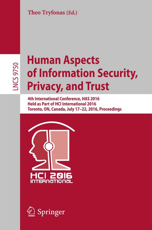 Produktbild: Human Aspects of Information Security, Privacy, and Trust