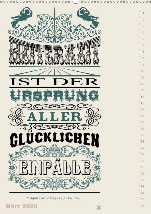 Produktbild: Die sch&ouml;nsten Lebensweisheiten Typo - Kalender (Premium, hochwertiger DIN A2 Wandkalender 2020, Kunstdruck in Hochglanz)