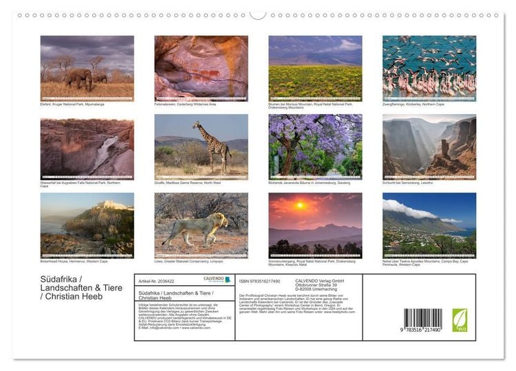 Produktbild: S&uuml;dafrika / Landschaften & Tiere / Christian Heeb (hochwertiger Premium Wandkalender 2026 DIN A2 quer), Kunstdruck in Hochglanz