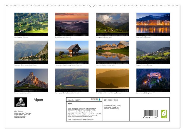 Produktbild: Alpen (hochwertiger Premium Wandkalender 2026 DIN A2 quer), Kunstdruck in Hochglanz