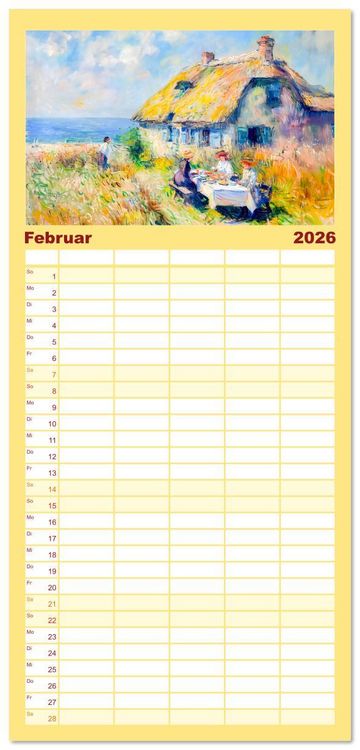 Produktbild: Familienplaner 2026 - Ein Tag am Meer - Durch die Augen der Impressionisten mit 5 Spalten (Wandkalender, 21 x 45 cm) CALVENDO