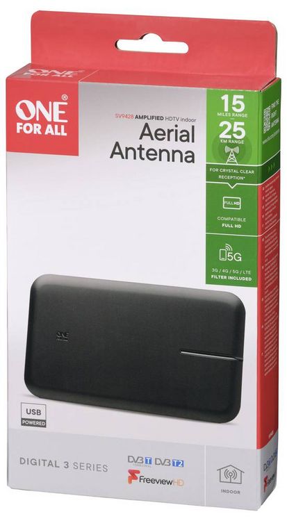 Produktbild: One For All SV9428 Aktive DVB-T/T2 Flachantenne Innenbereich Schwarz