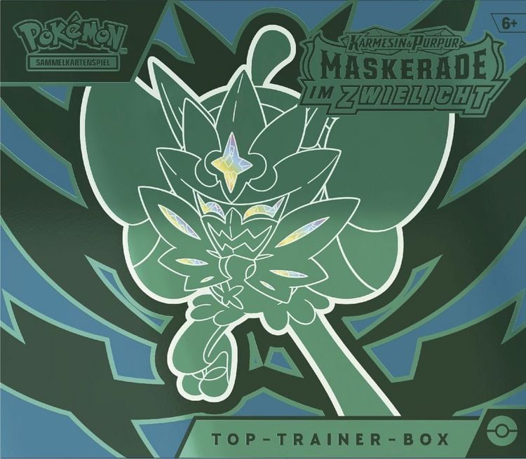 Produktbild: Pokémon TCG - Top-Trainer-Box: Karmesin & Purpur Maskerade im Zwielicht Türkisgrüne-Maske-Ogerpon