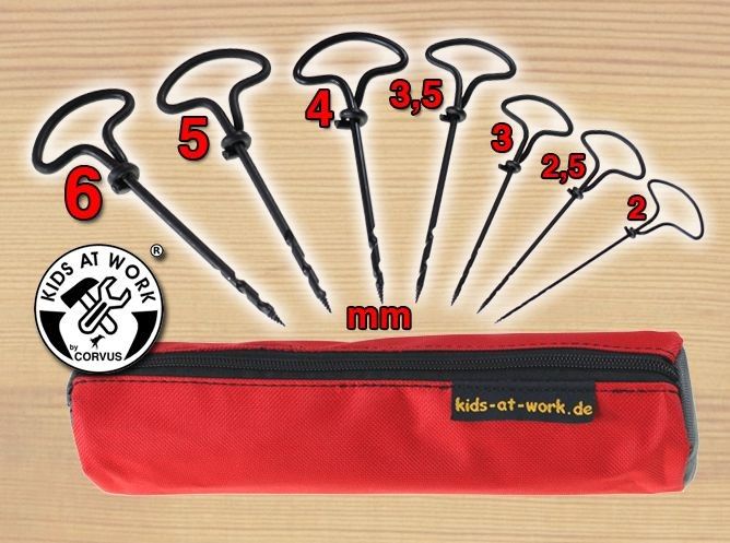 Produktbild: Corvus A600369 - Kids-at-Work, Holzbohrer-Set, 7 St&uuml;ck mit Tasche, Profiqualit&auml;t