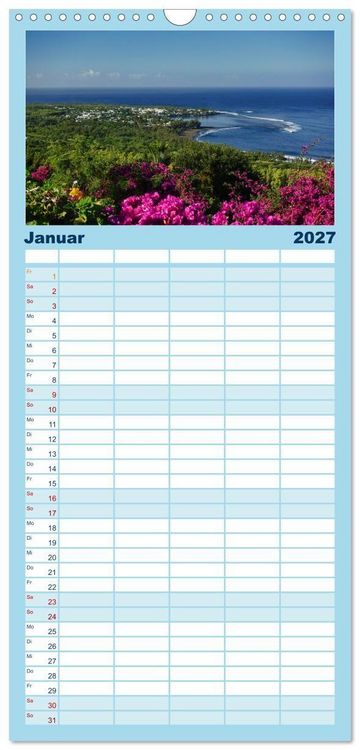 Produktbild: Familienplaner 2027 - La Reunion - Traumhafte K&uuml;sten und Hochgebirge mit 5 Spalten (Wandkalender, 21 x 45 cm) CALVENDO