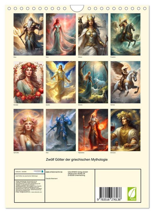 Produktbild: Zw&ouml;lf G&ouml;tter der griechischen Mythologie (Wandkalender 2026 DIN A4 hoch), CALVENDO Monatskalender