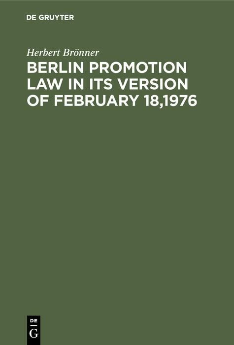 Produktbild: Berlin promotion law in its version of February 18,1976