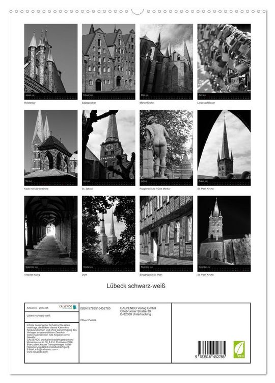 Produktbild: L&uuml;beck schwarz-wei&szlig; (hochwertiger Premium Wandkalender 2026 DIN A2 hoch), Kunstdruck in Hochglanz