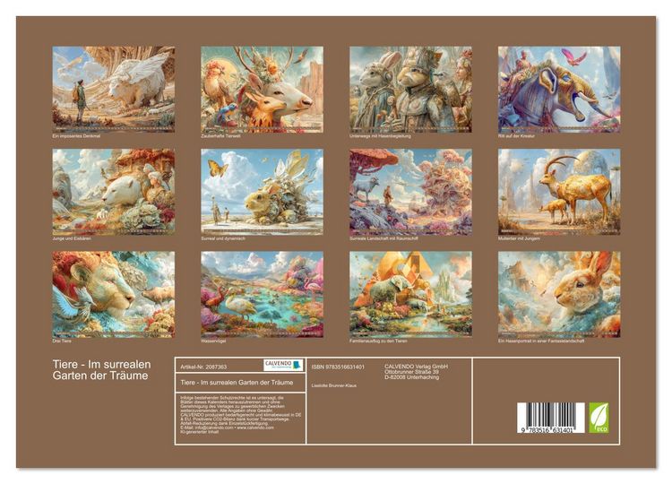 Produktbild: Tiere - Im surrealen Garten der Tr&auml;ume (Wandkalender 2026 DIN A3 quer), CALVENDO Monatskalender