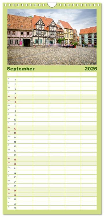 Produktbild: Familienplaner 2026 - Ein Blick auf Quedlinburg mit 5 Spalten (Wandkalender, 21 x 45 cm) CALVENDO