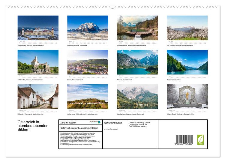 Produktbild: &Ouml;sterreich in atemberaubenden Bildern (hochwertiger Premium Wandkalender 2026 DIN A2 quer), Kunstdruck in Hochglanz