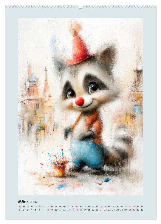 Produktbild: Putzige Waschb&auml;ren. Zauberhafte Cartoon-Momente (hochwertiger Premium Wandkalender 2026 DIN A2 hoch), Kunstdruck in Hochglanz