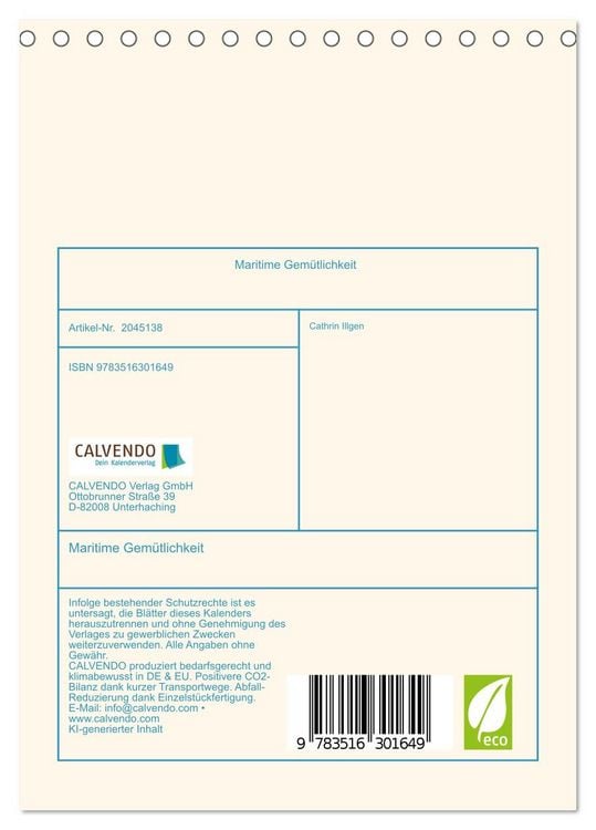 Produktbild: Maritime Gem&uuml;tlichkeit (Tischkalender 2026 DIN A5 hoch), CALVENDO Monatskalender
