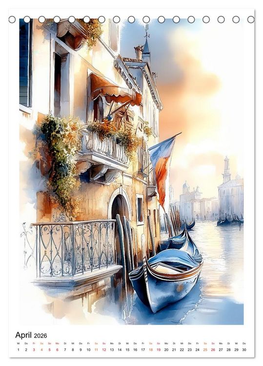 Produktbild: Venedig - Br&uuml;cken, Kan&auml;le, Gondeln (Tischkalender 2026 DIN A5 hoch), CALVENDO Monatskalender