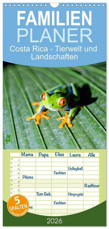 Produktbild: Familienplaner 2026 - Costa Rica - Tierwelt und Landschaften mit 5 Spalten (Wandkalender, 21 x 45 cm) CALVENDO