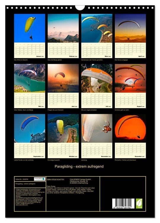 Produktbild: Paragliding - extrem aufregend (Wandkalender 2026 DIN A3 hoch), CALVENDO Monatskalender