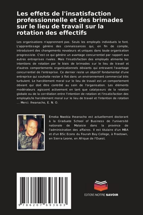 Produktbild: Les effets de l'insatisfaction professionnelle et des brimades sur le lieu de travail sur la rotation des effectifs