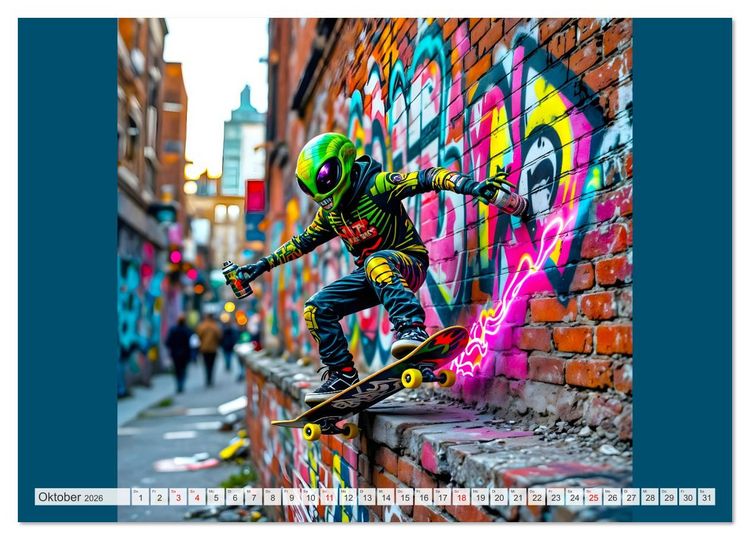 Produktbild: NEONZ - Graffiti trifft Galaxie (hochwertiger Premium Wandkalender 2026 DIN A2 quer), Kunstdruck in Hochglanz