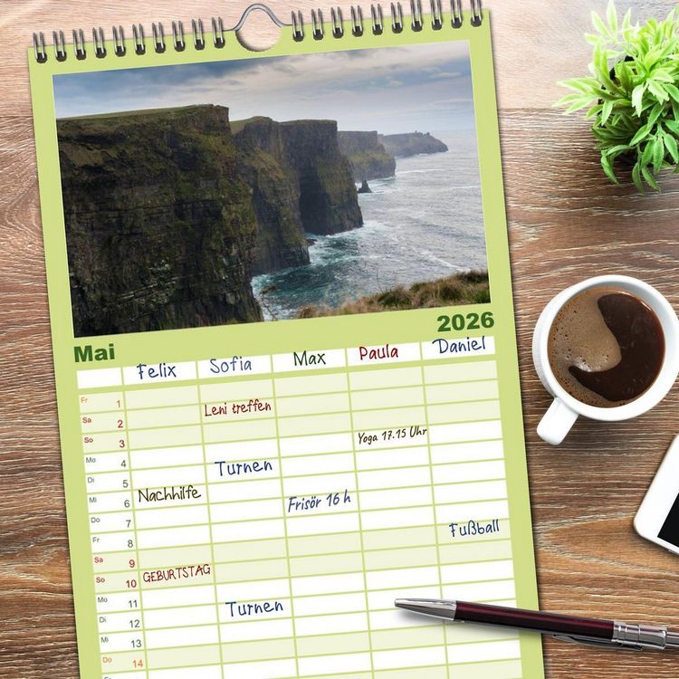 Produktbild: Familienplaner 2026 - Irland. Wild Atlantic Views. mit 5 Spalten (Wandkalender, 21 x 45 cm) CALVENDO