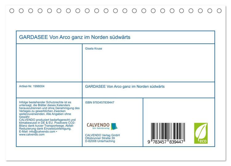 Produktbild: GARDASEE Von Arco ganz im Norden s&uuml;dw&auml;rts (Tischkalender 2026 DIN A5 quer), CALVENDO Monatskalender