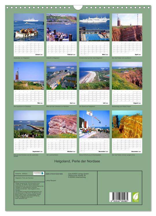 Produktbild: Helgoland, Perle der Nordsee (Wandkalender 2026 DIN A3 hoch), CALVENDO Monatskalender