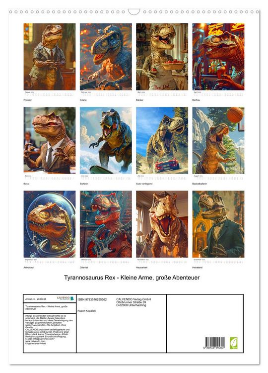 Produktbild: Tyrannosaurus Rex - Kleine Arme, gro&szlig;e Abenteuer (Wandkalender 2026 DIN A2 hoch), CALVENDO Monatskalender