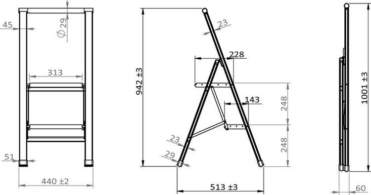 Produktbild: Alu-Design Klapptrittleiter 2-stufig Schwarz, rutschsichere XXL-Stufen