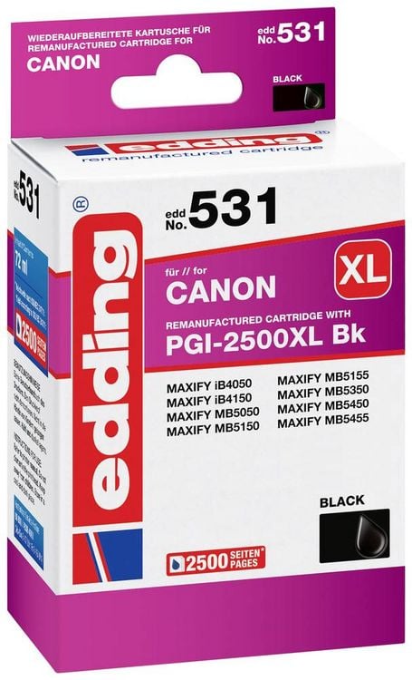 Produktbild: Edding Druckerpatrone ersetzt Canon PGI-2500BK XL Kompatibel Schwarz EDD-531 18-531
