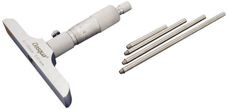 Produktbild: Dasqua 4611-8120 Tiefenmikrometer mit austauschbarer Stange 100mm (max) Ablesung: 0.01mm