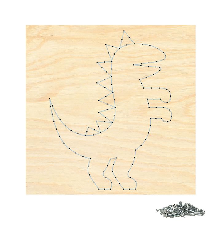 Produktbild: PEBARO NB3 - Nagelbild Dinosaurier, Fadenbild 20x20cm, String Art Bastelset inkl. N&auml;gel