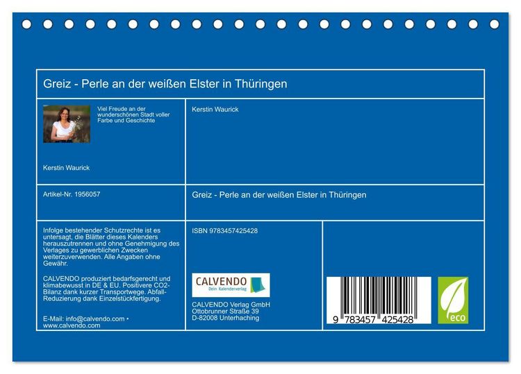 Produktbild: Greiz - Perle an der wei&szlig;en Elster in Th&uuml;ringen (Tischkalender 2026 DIN A5 quer), CALVENDO Monatskalender
