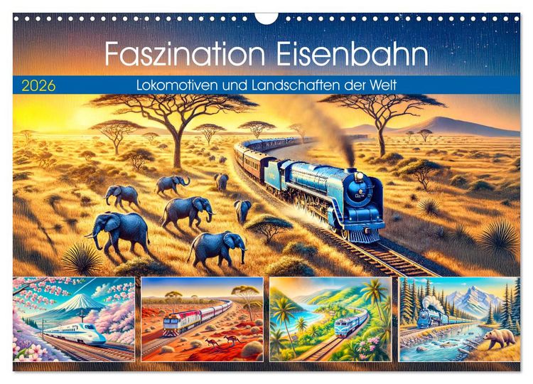 Produktbild: Faszination Eisenbahn - Lokomotiven und Landschaften der Welt (Wandkalender 2026 DIN A3 quer), CALVENDO Monatskalender