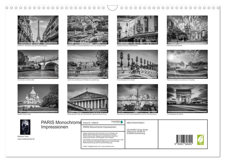 Produktbild: PARIS Monochrome Impressionen (Wandkalender 2026 DIN A3 quer), CALVENDO Monatskalender