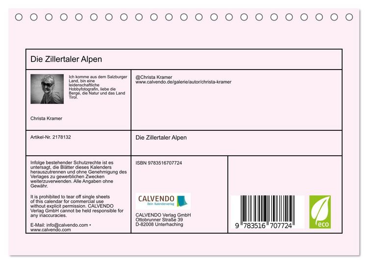 Produktbild: Die Zillertaler Alpen (Tischkalender 2026 DIN A5 quer), CALVENDO Monatskalender
