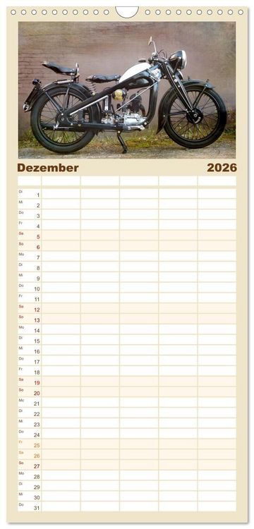 Produktbild: Familienplaner 2026 - Motorrad Oldtimer mit 5 Spalten (Wandkalender, 21 x 45 cm) CALVENDO