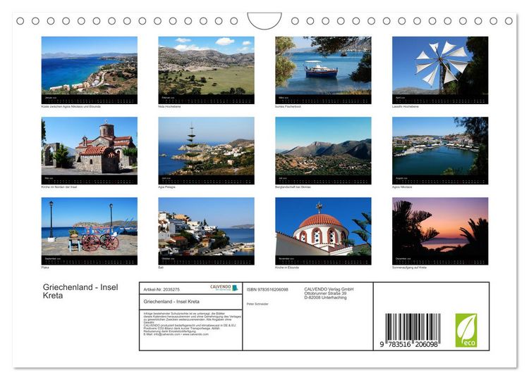Produktbild: Griechenland - Insel Kreta (Wandkalender 2026 DIN A4 quer), CALVENDO Monatskalender