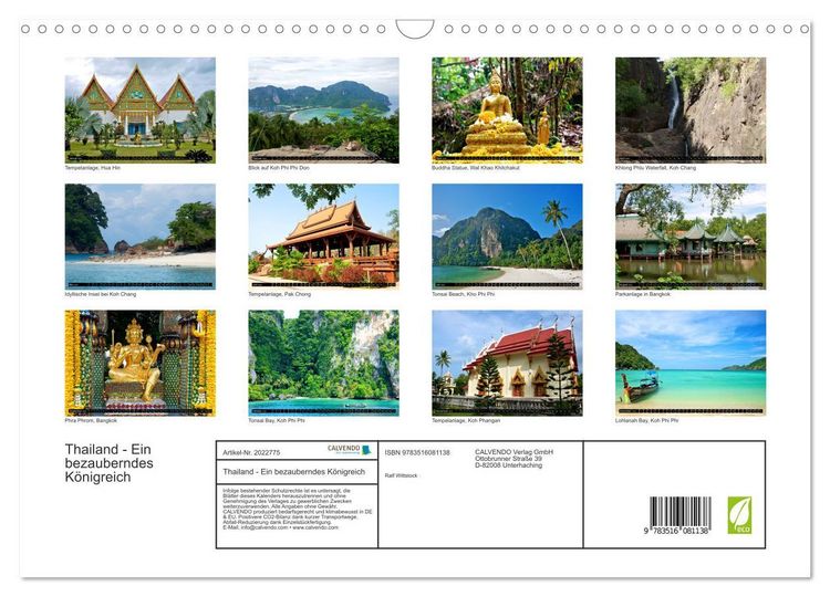 Produktbild: Thailand - Ein bezauberndes K&ouml;nigreich (Wandkalender 2026 DIN A3 quer), CALVENDO Monatskalender