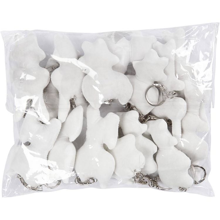 Produktbild: Creativ Company Schl&uuml;sselanh&auml;nger aus Stoff, Gr&ouml;&szlig;e 6-10 cm, Wei&szlig;, 15 Stk