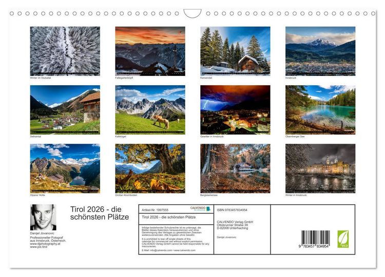 Produktbild: Tirol 2026 - die sch&ouml;nsten Pl&auml;tze (Wandkalender 2026 DIN A3 quer), CALVENDO Monatskalender