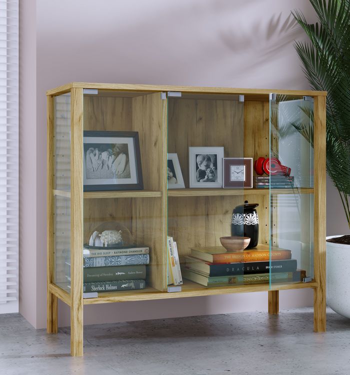 Produktbild: Glasvitrine Jensol mit ESG Glas Kommode stehend
