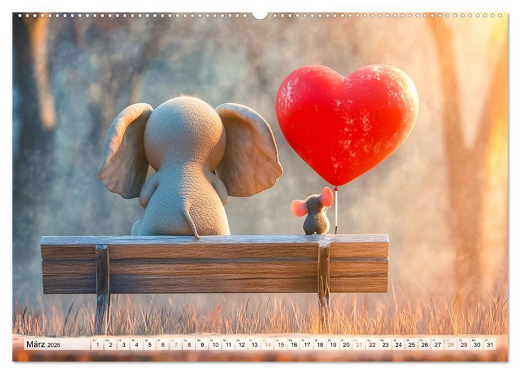 Produktbild: Der rote Luftballon - Elefant und Maus zeigen Dir das Jahr (hochwertiger Premium Wandkalender 2026 DIN A2 quer), Kunstdruck in Hochglanz