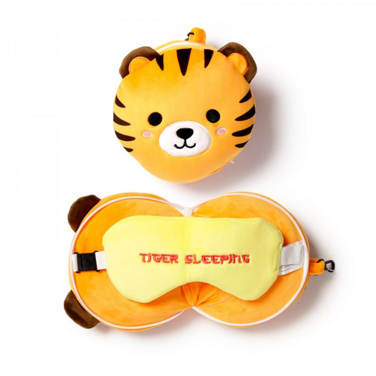 Produktbild: Relaxeazzz Pl&uuml;sch Tiger Reisekissen & Schlafmaske