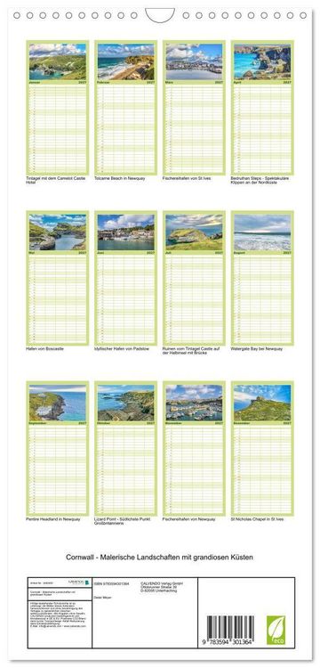 Produktbild: Familienplaner 2027 - Cornwall - Malerische Landschaften mit grandiosen K&uuml;sten mit 5 Spalten (Wandkalender, 21 x 45 cm) CALVENDO