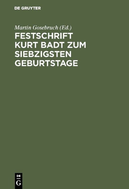 Produktbild: Festschrift Kurt Badt zum siebzigsten Geburtstage
