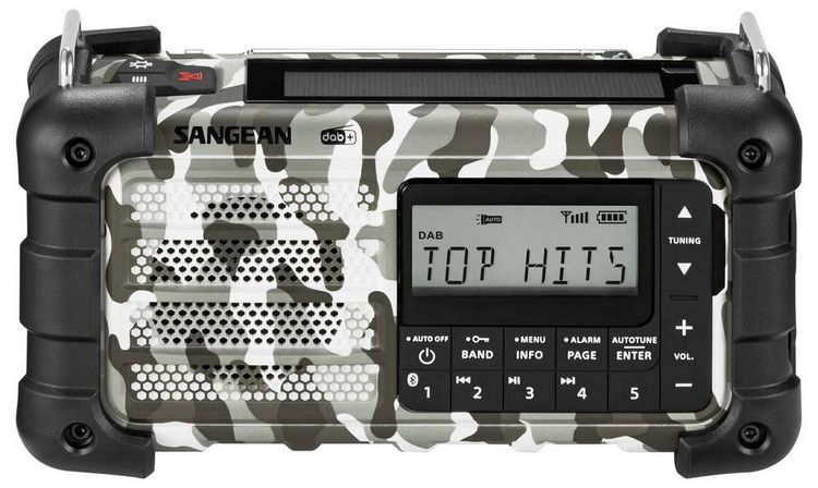Produktbild: Sangean MMR-99 DAB+ Camo Notfallradio DAB+, UKW AUX, USB, Bluetooth&reg; Solarpanel, Handkurbel, Akku-Ladefunktion Arctic Camo
