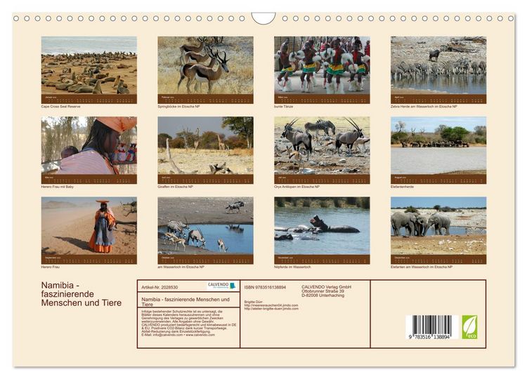 Produktbild: Namibia - faszinierende Menschen und Tiere (Wandkalender 2026 DIN A3 quer), CALVENDO Monatskalender