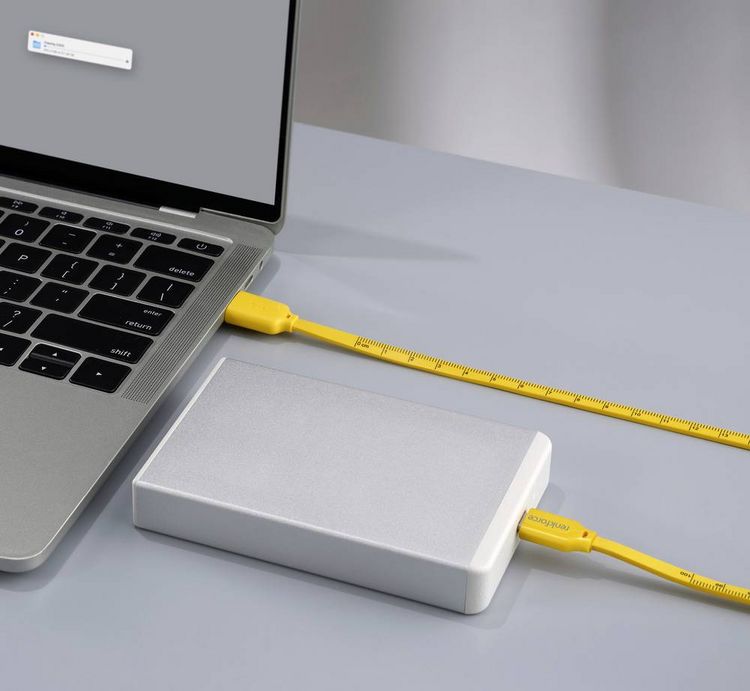 Produktbild: Renkforce USB-Kabel USB 2.0 USB-C&reg; Stecker, USB-A Stecker 1.00 m Gelb Ma&szlig;-Aufdruck (metrisch) RF-6721076