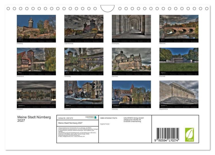 Produktbild: Meine Stadt N&uuml;rnberg 2027 (Wandkalender 2027 DIN A4 quer), CALVENDO Monatskalender
